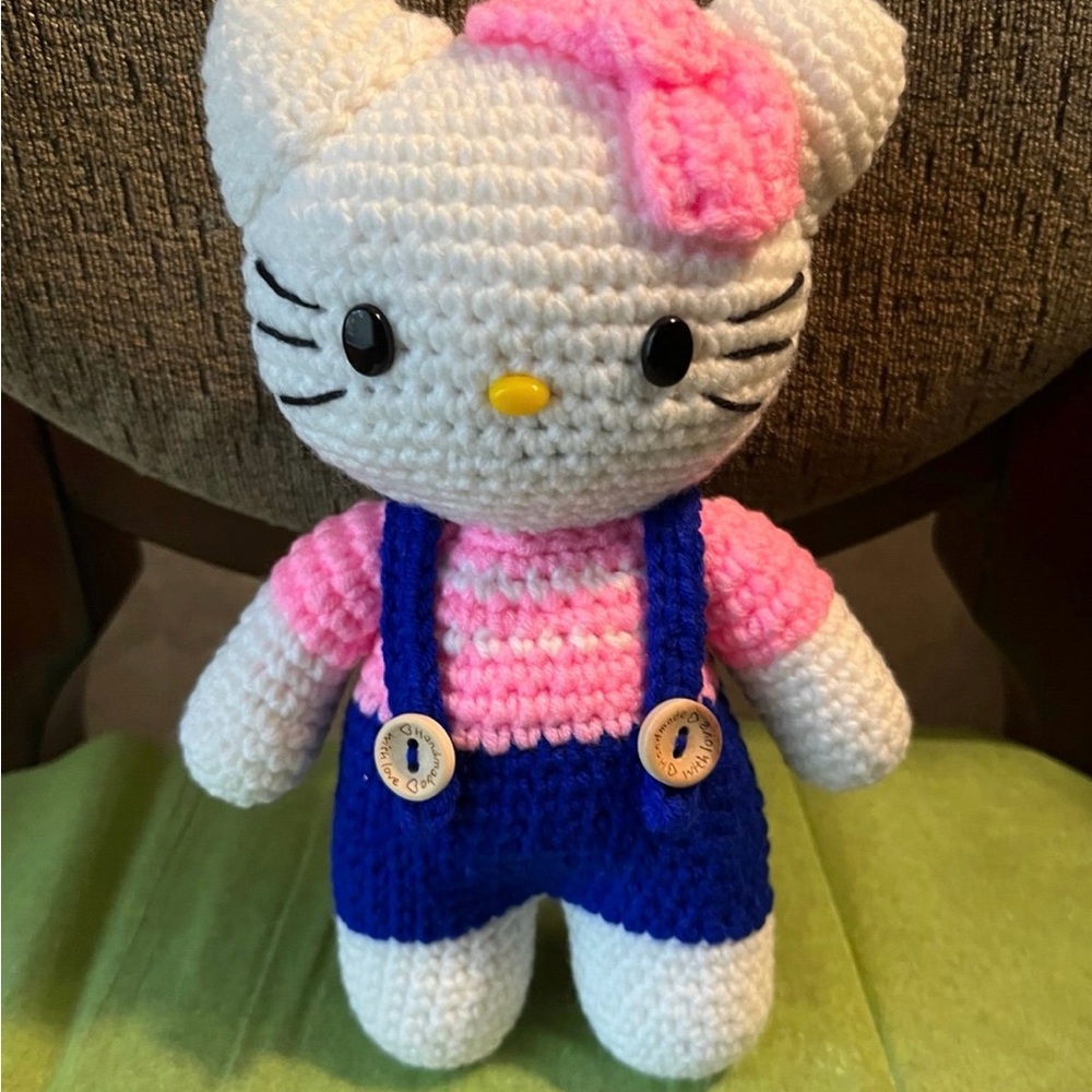 Crochet Handmade inspired Hello Kitty Plush Toy - Pink and Blue - new